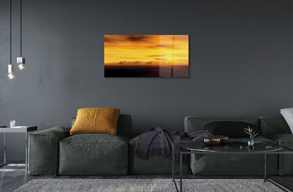Quadro vetro Albero giraffe nuvole cielo 100x50 cm 2 appendini