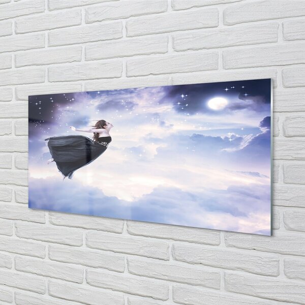 Quadro su vetro Cielo fata nuvola luna 100x50 cm 2 appendini
