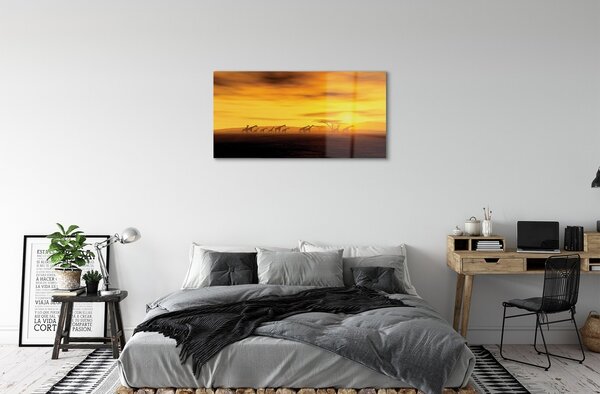 Quadro vetro Albero giraffe nuvole cielo 100x50 cm 2 appendini