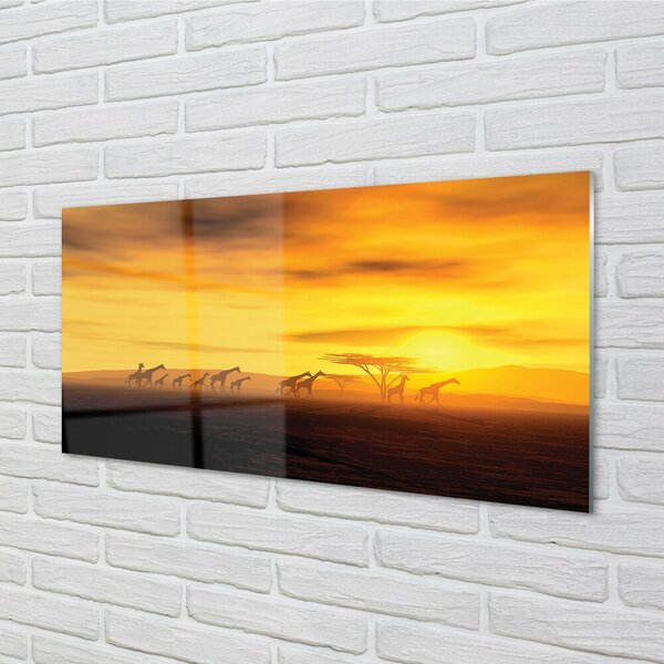 Quadro vetro Albero giraffe nuvole cielo 100x50 cm 2 appendini