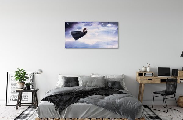 Quadro su vetro Cielo fata nuvola luna 100x50 cm 2 appendini