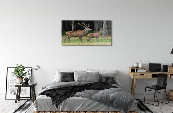 Quadro di vetro Foresta di cervi 100x50 cm 2 appendini