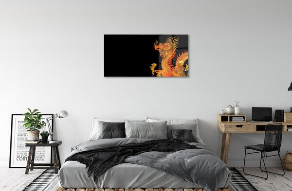 Quadro in vetro Drago d'oro giapponese 100x50 cm 2 appendini