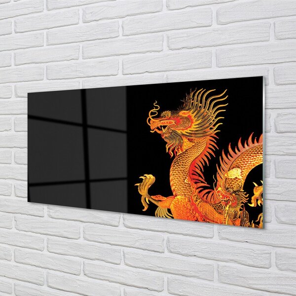 Quadro in vetro Drago d'oro giapponese 100x50 cm 2 appendini