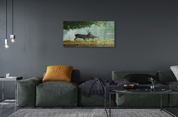 Quadro in vetro Cervo foresta autunno 100x50 cm 2 appendini