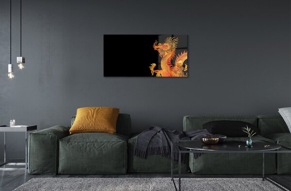 Quadro in vetro Drago d'oro giapponese 100x50 cm 2 appendini
