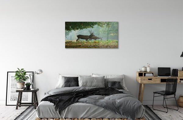 Quadro in vetro Cervo foresta autunno 100x50 cm 2 appendini