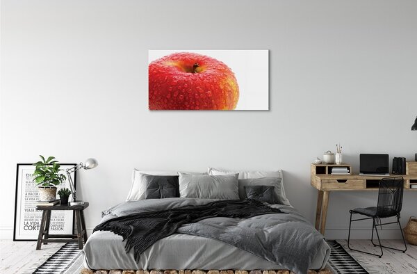 Quadro in vetro Gocce d'acqua su una mela 100x50 cm 2 appendini