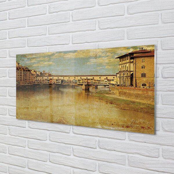 Quadro in vetro Italia ponti edifici fluviali 100x50 cm 2 appendini