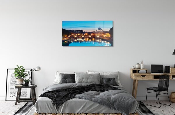 Quadro in vetro Roma tramonto ponti sul fiume 100x50 cm 2 appendini