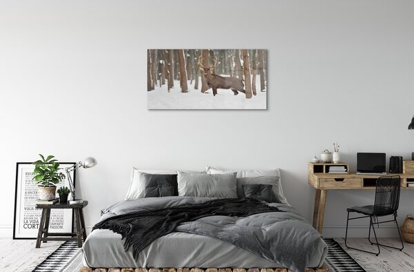 Quadro in vetro Cervo foresta invernale 100x50 cm 2 appendini