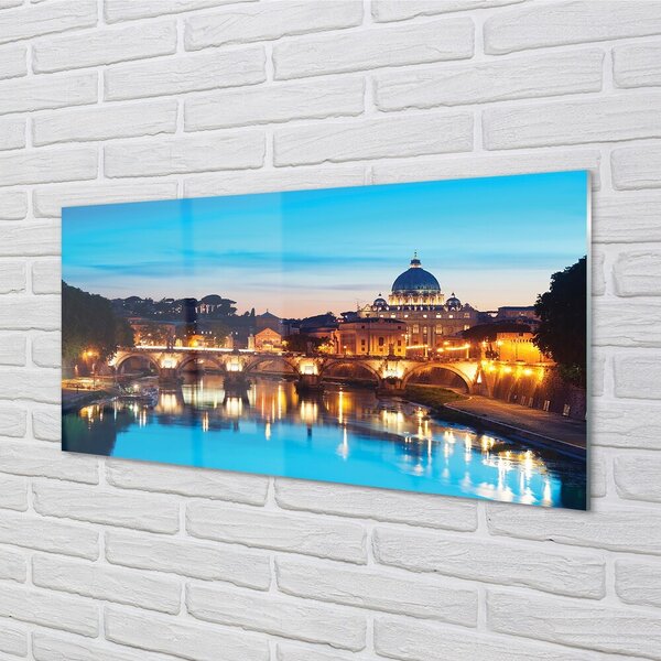 Quadro in vetro Roma tramonto ponti sul fiume 100x50 cm 2 appendini