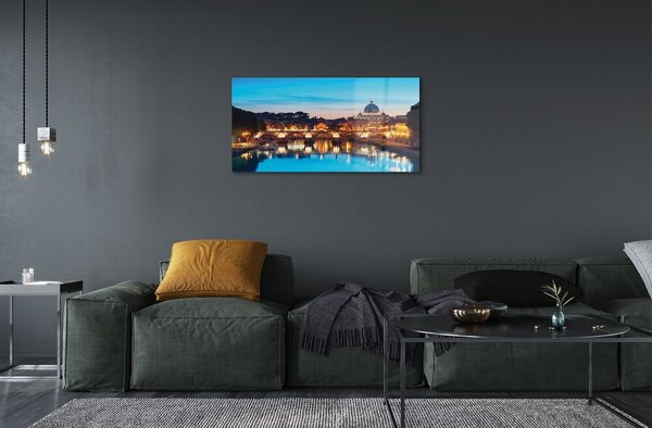 Quadro in vetro Roma tramonto ponti sul fiume 100x50 cm 2 appendini