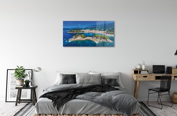 Quadro di vetro Grecia panorama città mare 100x50 cm 2 appendini