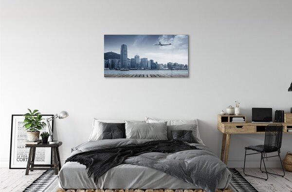 Quadro in vetro La città delle nuvole 100x50 cm 2 appendini