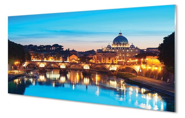 Quadro in vetro Roma tramonto ponti sul fiume 100x50 cm 2 appendini