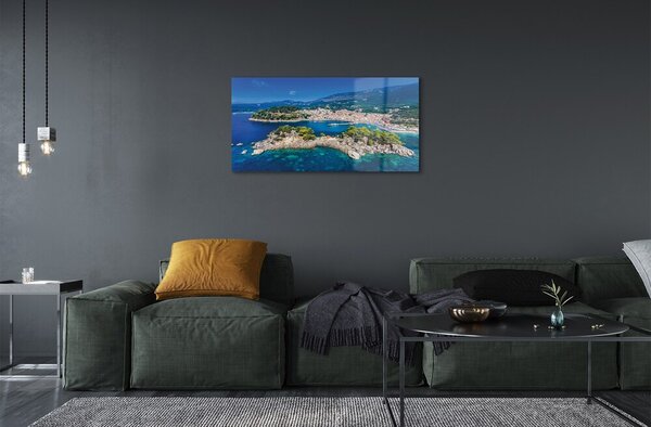 Quadro di vetro Grecia panorama città mare 100x50 cm 2 appendini