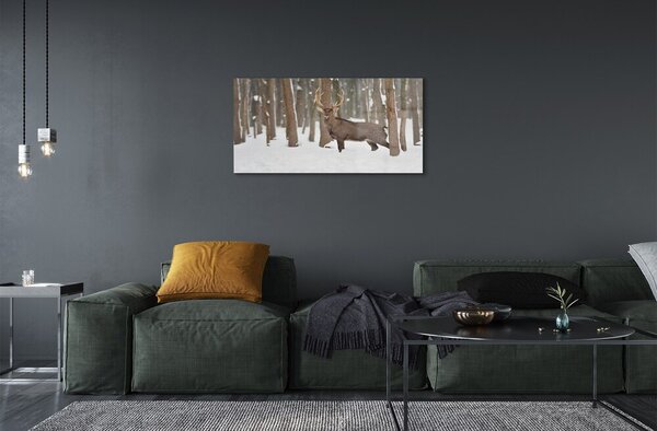 Quadro in vetro Cervo foresta invernale 100x50 cm 2 appendini