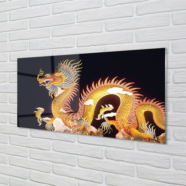 Quadro in vetro Drago giapponese dorato 100x50 cm 2 appendini