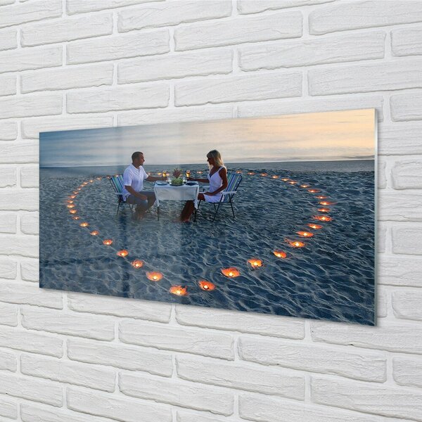 Quadro su vetro Un cuore fatto di candele para mare 100x50 cm 2 appendini