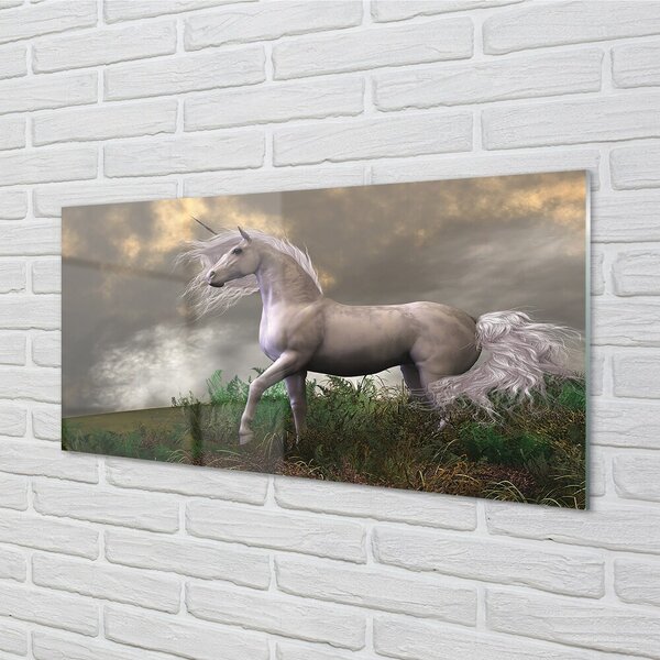 Quadro in vetro Unicorno di nuvole 100x50 cm 2 appendini