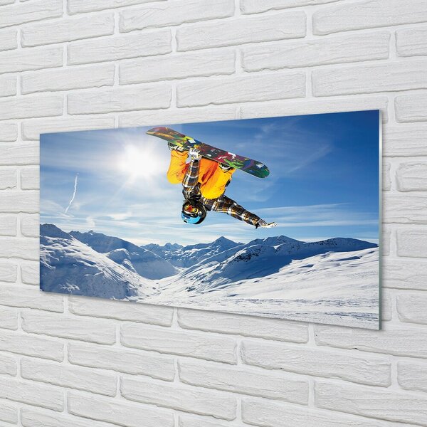 Quadro di vetro L'uomo che si occupa della montagna 100x50 cm 2 appendini