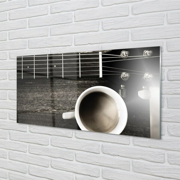 Quadro su vetro Chitarra da caffè 100x50 cm 2 appendini
