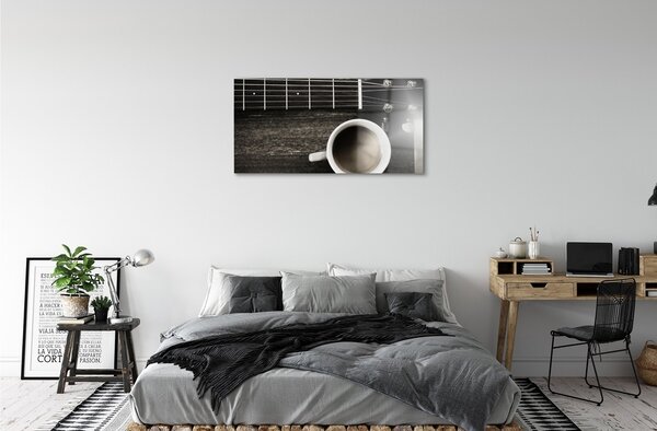 Quadro su vetro Chitarra da caffè 100x50 cm 2 appendini