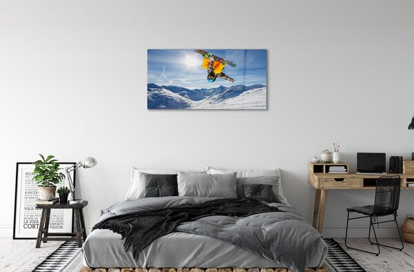 Quadro di vetro L'uomo che si occupa della montagna 100x50 cm 2 appendini