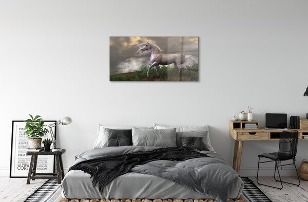 Quadro in vetro Unicorno di nuvole 100x50 cm 2 appendini