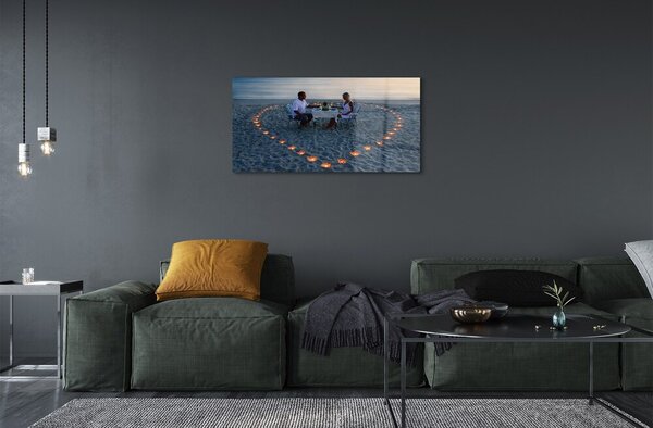 Quadro su vetro Un cuore fatto di candele para mare 100x50 cm 2 appendini