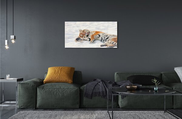 Quadro su vetro La neve invernale della tigre 100x50 cm 2 appendini