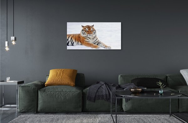 Quadro di vetro La neve invernale della tigre 100x50 cm 2 appendini