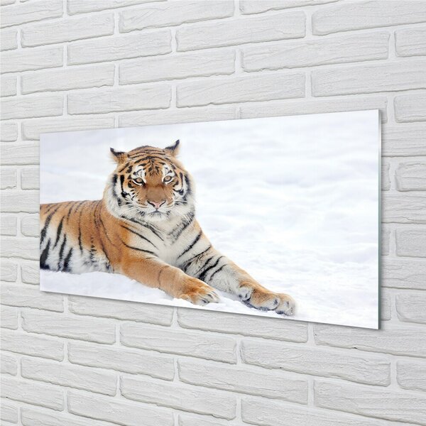 Quadro di vetro La neve invernale della tigre 100x50 cm 2 appendini