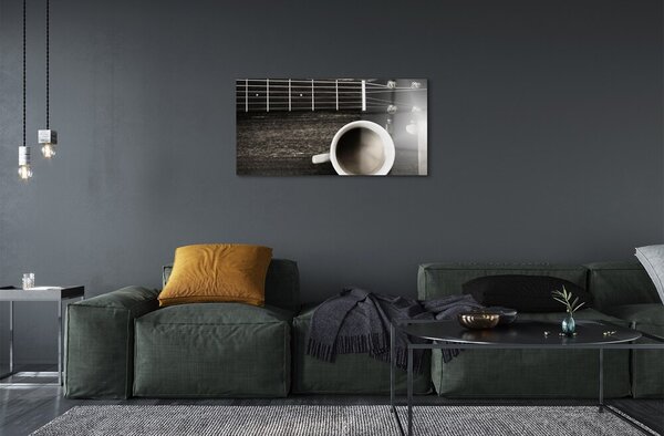 Quadro su vetro Chitarra da caffè 100x50 cm 2 appendini