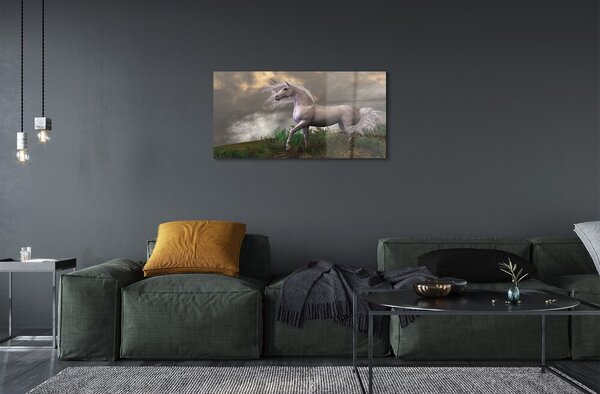 Quadro in vetro Unicorno di nuvole 100x50 cm 2 appendini