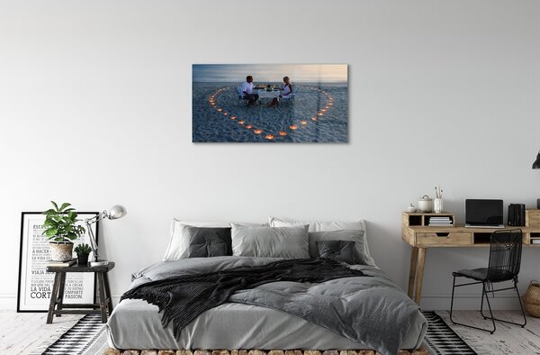 Quadro su vetro Un cuore fatto di candele para mare 100x50 cm 2 appendini