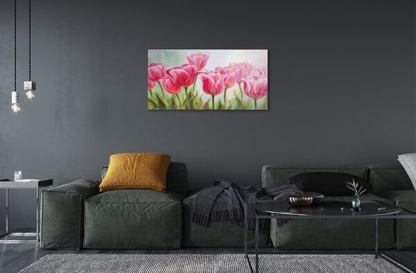 Quadro vetro Immagine dei tulipani 100x50 cm 2 appendini
