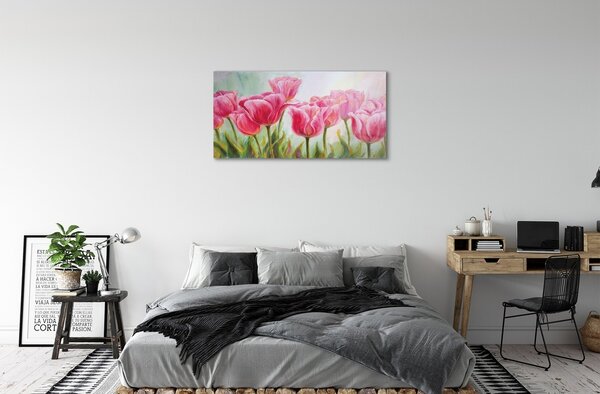 Quadro vetro Immagine dei tulipani 100x50 cm 2 appendini