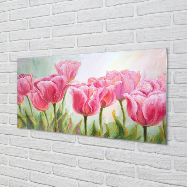 Quadro vetro Immagine dei tulipani 100x50 cm 2 appendini