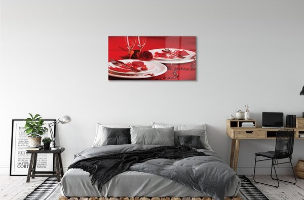 Quadro di vetro Occhiali rosa di cuori 100x50 cm 2 appendini