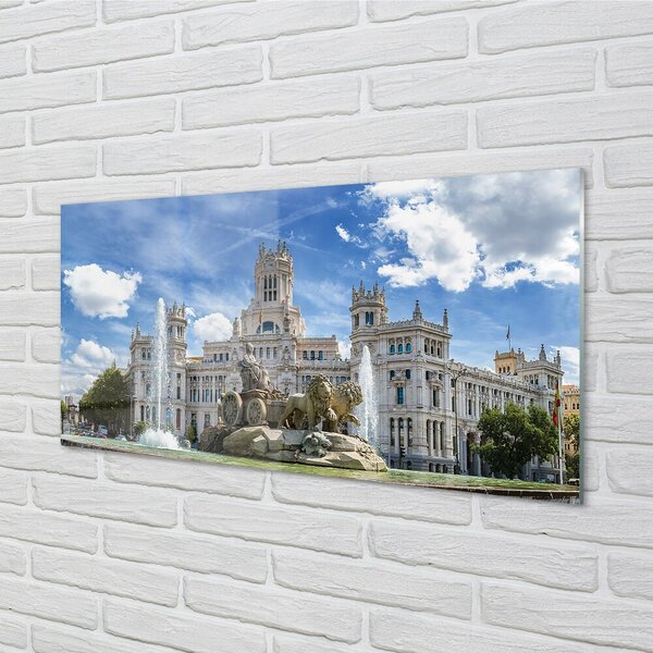 Quadro in vetro Spagna palazzo delle fontane madrid 100x50 cm 2 appendini