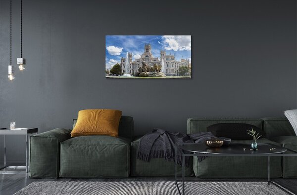 Quadro in vetro Spagna palazzo delle fontane madrid 100x50 cm 2 appendini