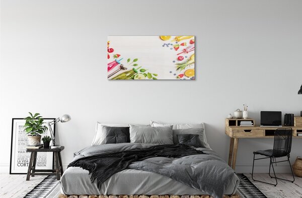 Quadro vetro Cocktail bottiglie cannucce spinaci 100x50 cm 2 appendini