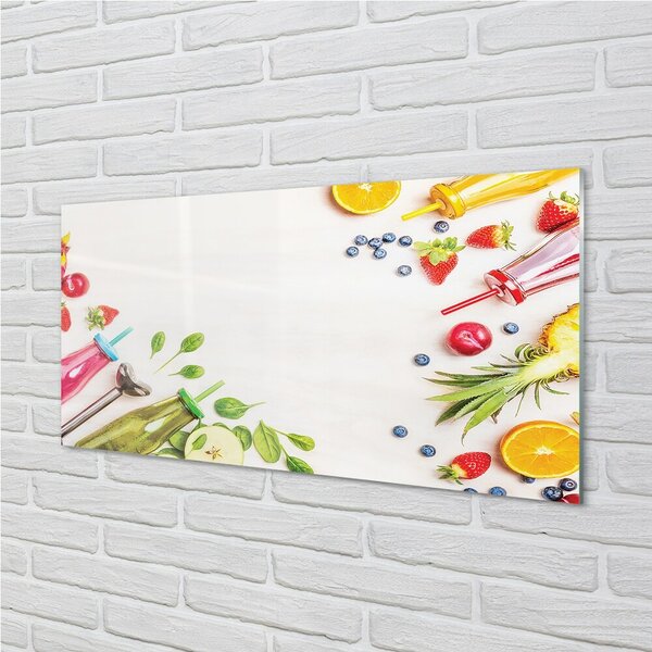 Quadro vetro Cocktail bottiglie cannucce spinaci 100x50 cm 2 appendini