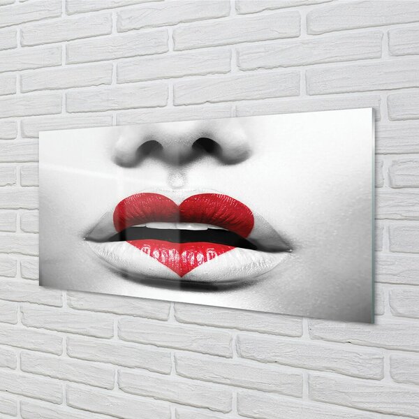Quadro su vetro Labbra cuore donna 100x50 cm 2 appendini