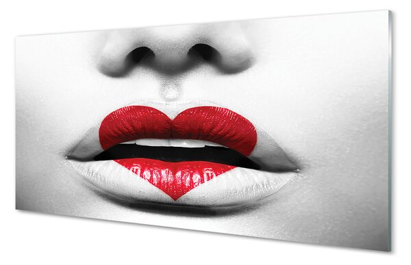 Quadro su vetro Labbra cuore donna 100x50 cm 2 appendini