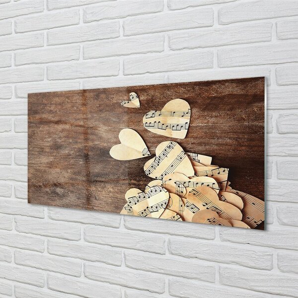 Quadro di vetro Note di cuore 100x50 cm 2 appendini