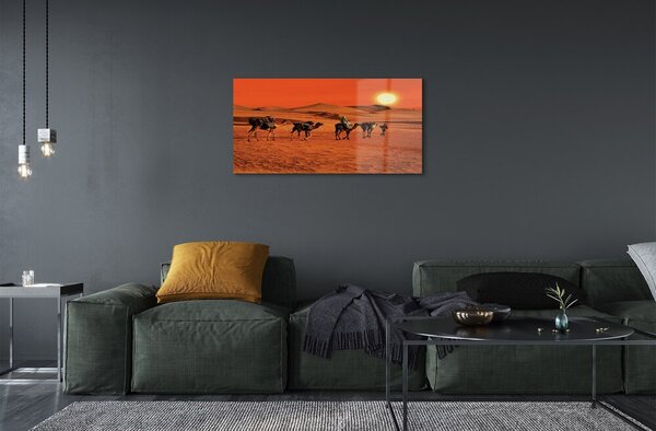 Quadro su vetro Cammelli persone deserto sole cielo 100x50 cm 2 appendini