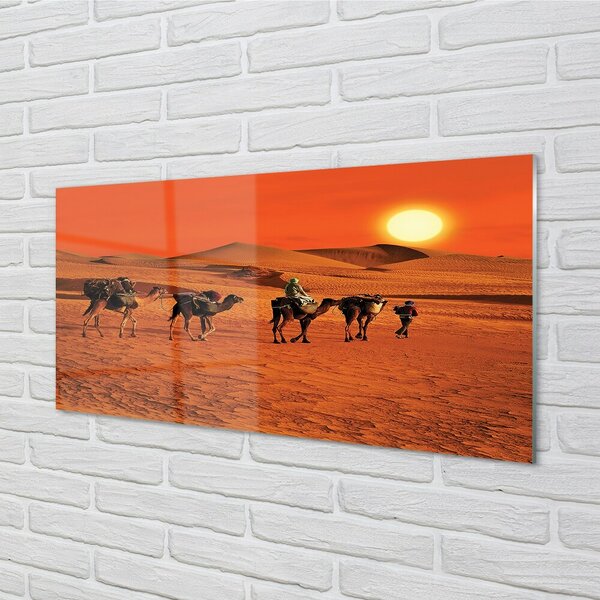 Quadro su vetro Cammelli persone deserto sole cielo 100x50 cm 2 appendini